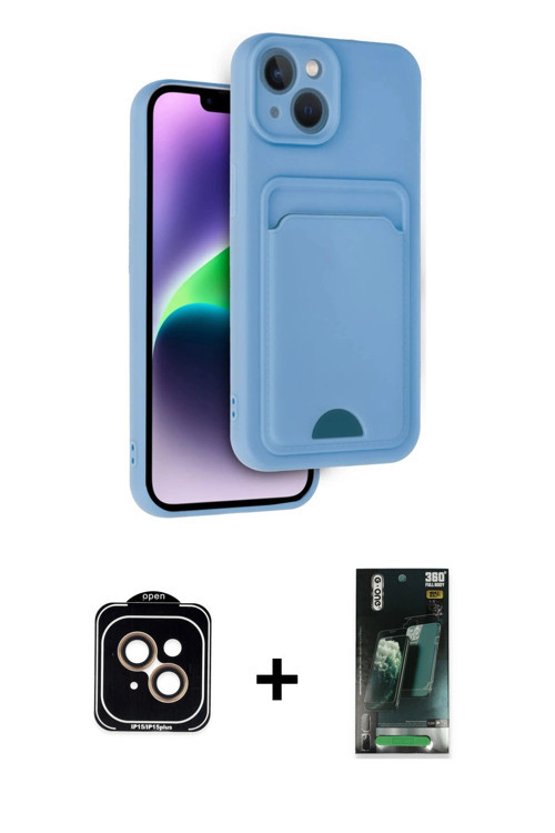ieg™ iPhone 14 Kılıf Vadi Çizgi Prime - Şeffaf 360 Full Body Arka Koruyucu + Turuncu PVD Metal Kamer