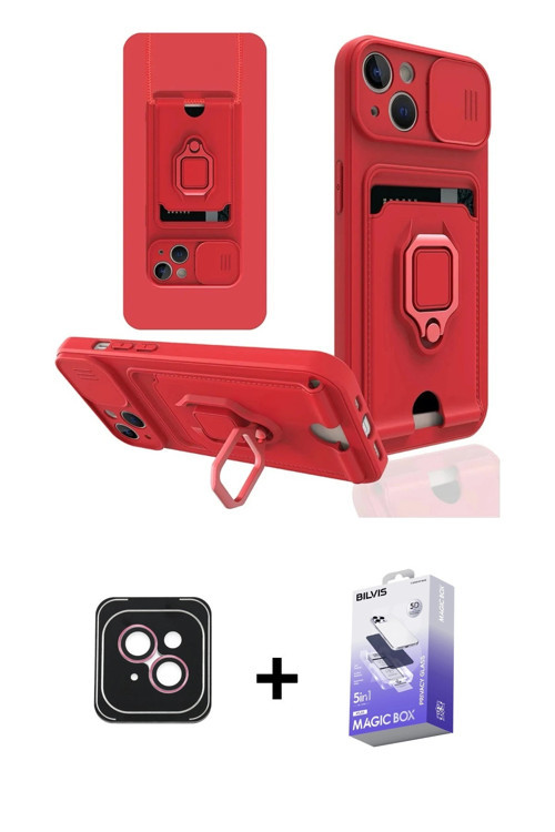 ieg™ iPhone 14 Kılıf Vadi Form Prime - Siyah Bilvis 5in1 5D Magic Hayalet Cam Ekran Koruyucu + Pembe