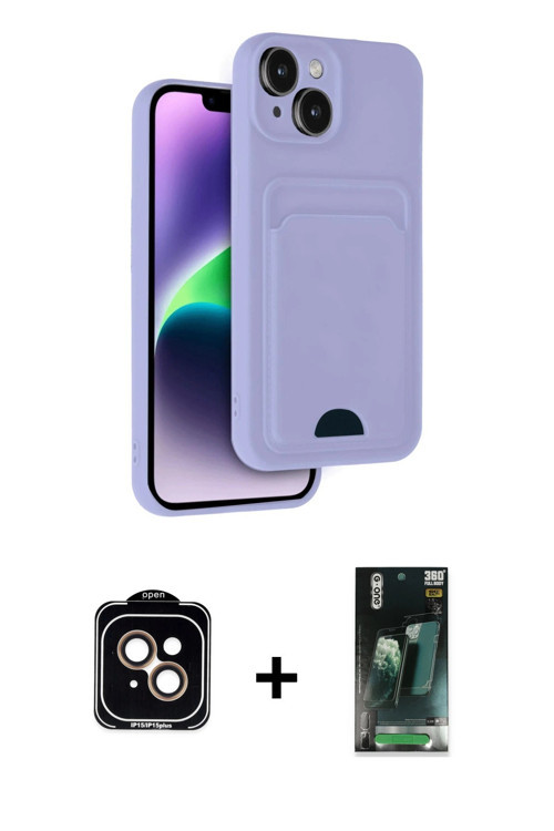 ieg™ iPhone 14 Kılıf Vadi Çizgi Prime - Şeffaf 360 Full Body Arka Koruyucu + Turuncu PVD Metal Kamer