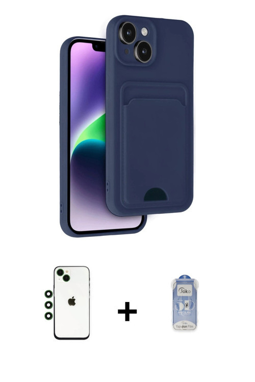 ieg™ iPhone 14 Kılıf Vadi Çizgi Prime - Siyah Joko Magic 5D Cam + Yeşil Shine Kamera Lens