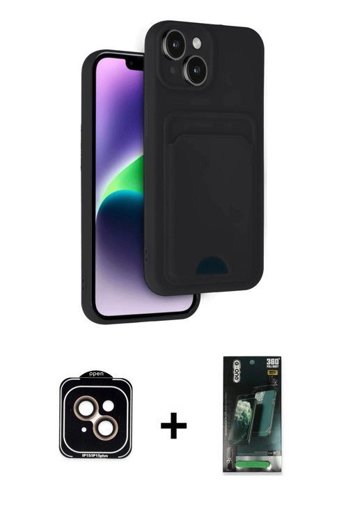 ieg™ iPhone 14 Kılıf Vadi Çizgi Prime - Şeffaf 360 Full Body Arka Koruyucu + Turuncu PVD Metal Kamer