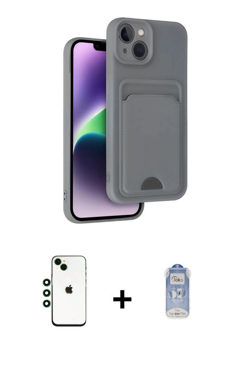 ieg™ iPhone 14 Kılıf Vadi Çizgi Prime - Siyah Joko Magic 5D Cam + Yeşil Shine Kamera Lens