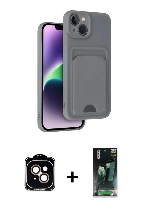 ieg™ iPhone 14 Kılıf Vadi Çizgi Prime - Şeffaf 360 Full Body Arka Koruyucu + Turuncu PVD Metal Kamer