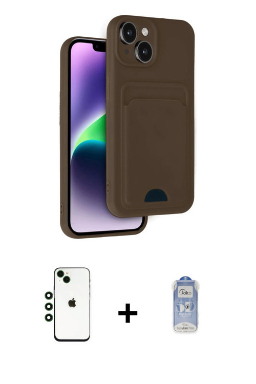 ieg™ iPhone 14 Kılıf Vadi Çizgi Prime - Siyah Joko Magic 5D Cam + Yeşil Shine Kamera Lens