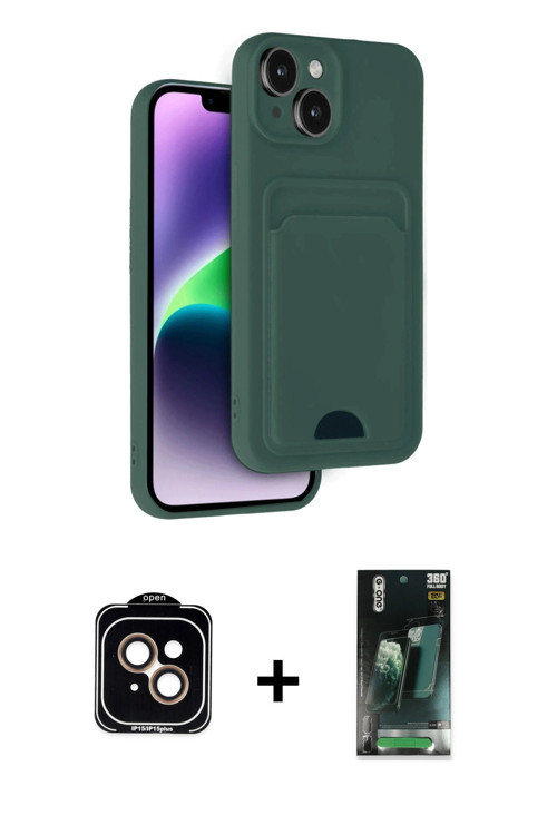 ieg™ iPhone 14 Kılıf Vadi Çizgi Prime - Şeffaf 360 Full Body Arka Koruyucu + Turuncu PVD Metal Kamer