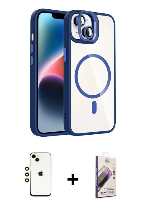 ieg™ iPhone 14 Kılıf Yadigar Asil Koleksiyonu - Siyah Bilvis 3D Mat Cam Ekran Koruyucu + Gold Shine