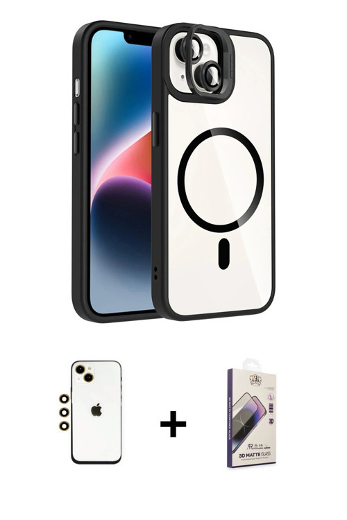 ieg™ iPhone 14 Kılıf Yadigar Asil Koleksiyonu - Siyah Bilvis 3D Mat Cam Ekran Koruyucu + Gold Shine