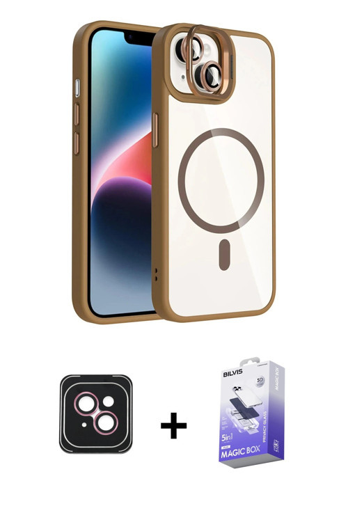 ieg™ iPhone 14 Kılıf Yadigar Asil Koleksiyonu - Siyah Bilvis 5in1 5D Magic Hayalet Cam Ekran Koruyuc