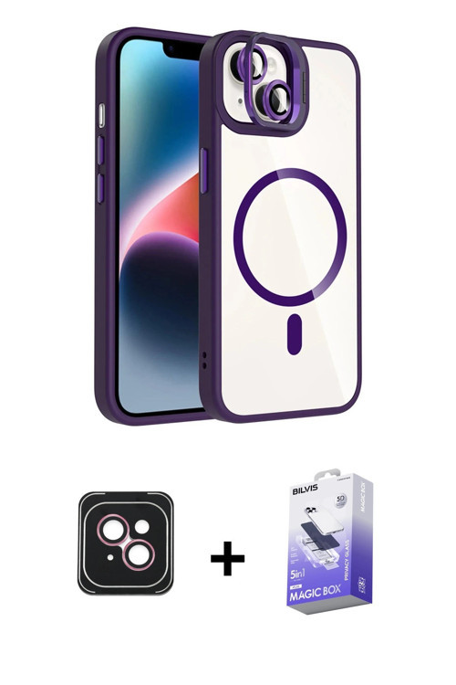 ieg™ iPhone 14 Kılıf Yadigar Asil Koleksiyonu - Siyah Bilvis 5in1 5D Magic Hayalet Cam Ekran Koruyuc