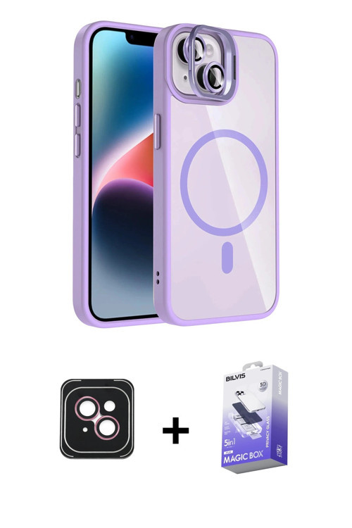 ieg™ iPhone 14 Kılıf Yadigar Asil Koleksiyonu - Siyah Bilvis 5in1 5D Magic Hayalet Cam Ekran Koruyuc