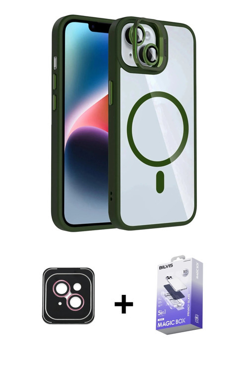 ieg™ iPhone 14 Kılıf Yadigar Asil Koleksiyonu - Siyah Bilvis 5in1 5D Magic Hayalet Cam Ekran Koruyuc