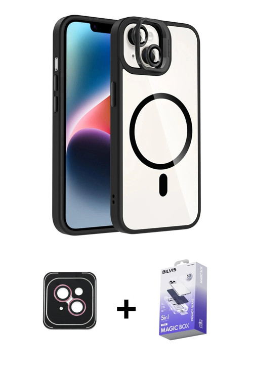 ieg™ iPhone 14 Kılıf Yadigar Asil Koleksiyonu - Siyah Bilvis 5in1 5D Magic Hayalet Cam Ekran Koruyuc