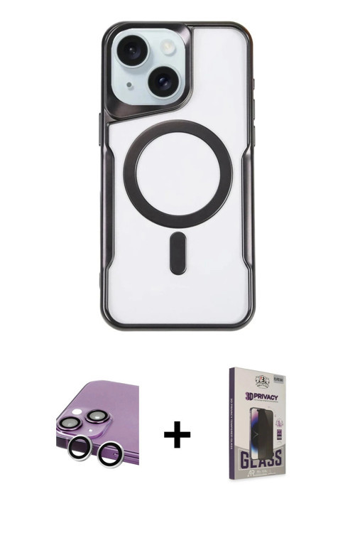 ieg™ iPhone 14 Kılıf Yadigar Klasik Özel Seri - Siyah Bilvis Hayalet Cam Ekran Koruyucu + Gümüş Raze