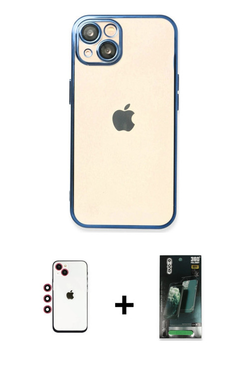 ieg™ iPhone 14 Kılıf Vadi Minimal - Şeffaf 360 Full Body Arka Koruyucu + Kırmızı Shine Kamera Lens