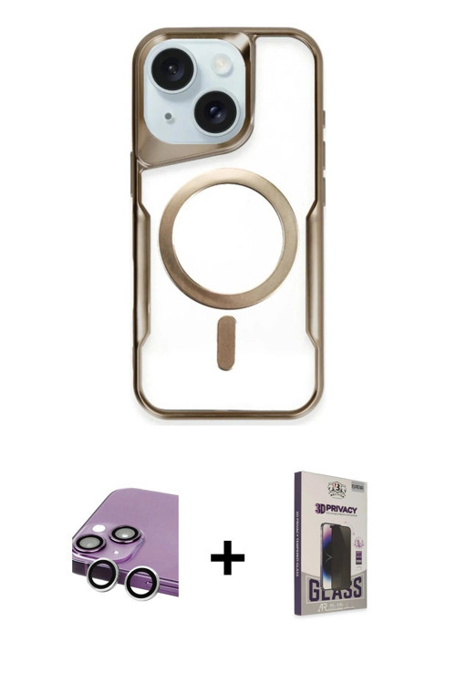 ieg™ iPhone 14 Kılıf Yadigar Klasik Özel Seri - Siyah Bilvis Hayalet Cam Ekran Koruyucu + Gümüş Raze
