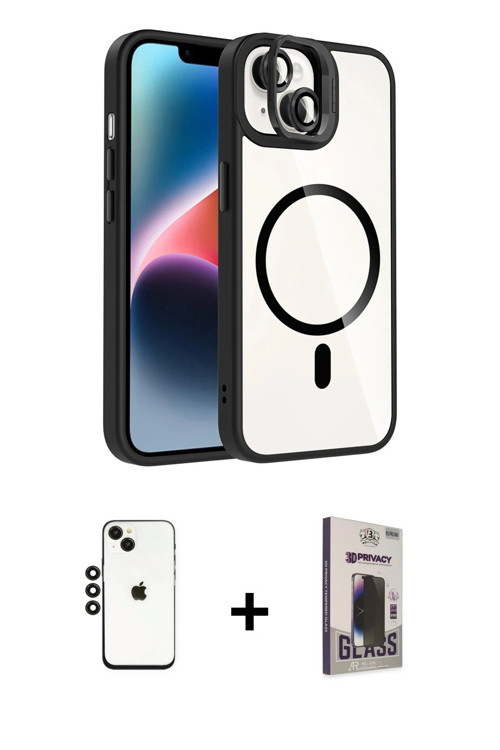 ieg™ iPhone 14 Kılıf Yadigar Asil Koleksiyonu - Siyah Bilvis Hayalet Cam Ekran Koruyucu + Siyah Shin