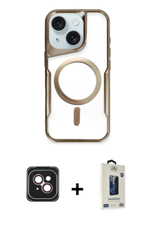 ieg™ iPhone 14 Kılıf Yadigar Klasik Özel Seri - Siyah Bilvis Hayalet Cam Ekran Koruyucu + Pembe PVD