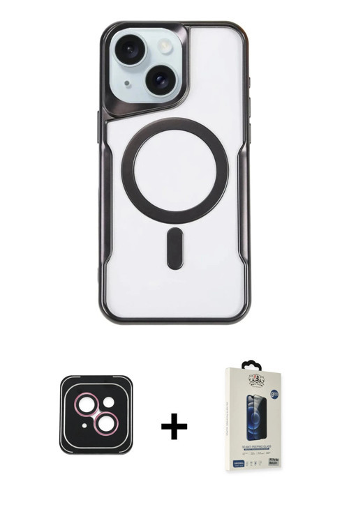 ieg™ iPhone 14 Kılıf Yadigar Klasik Özel Seri - Siyah Bilvis Hayalet Cam Ekran Koruyucu + Pembe PVD