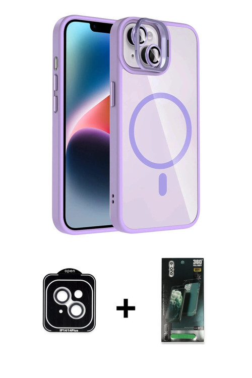 ieg™ iPhone 14 Kılıf Yadigar Asil Koleksiyonu - Şeffaf 360 Full Body Arka Koruyucu + Gümüş PVD Metal