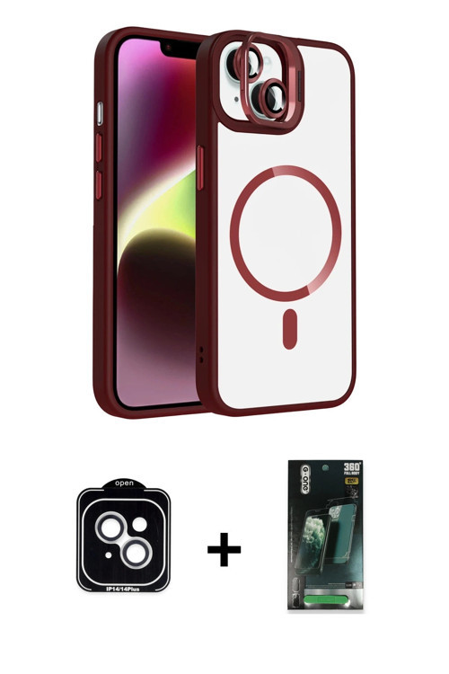 ieg™ iPhone 14 Kılıf Yadigar Asil Koleksiyonu - Şeffaf 360 Full Body Arka Koruyucu + Gümüş PVD Metal