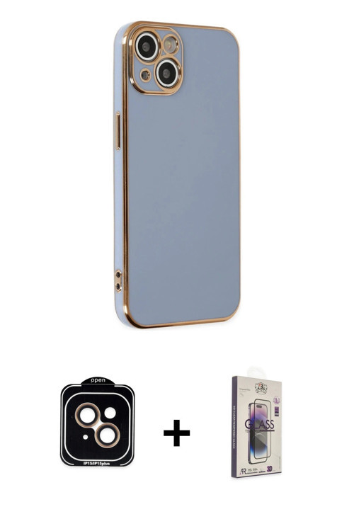 ieg™ iPhone 14 Kılıf Yankı Serisi - Siyah Bilvis 3D Cam Ekran Koruyucu + Turuncu PVD Metal Kamera Le