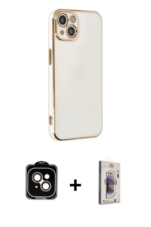ieg™ iPhone 14 Kılıf Yankı Serisi - Siyah Bilvis 3D Cam Ekran Koruyucu + Turuncu PVD Metal Kamera Le