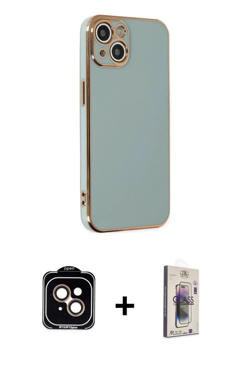 ieg™ iPhone 14 Kılıf Yankı Serisi - Siyah Bilvis 3D Cam Ekran Koruyucu + Turuncu PVD Metal Kamera Le