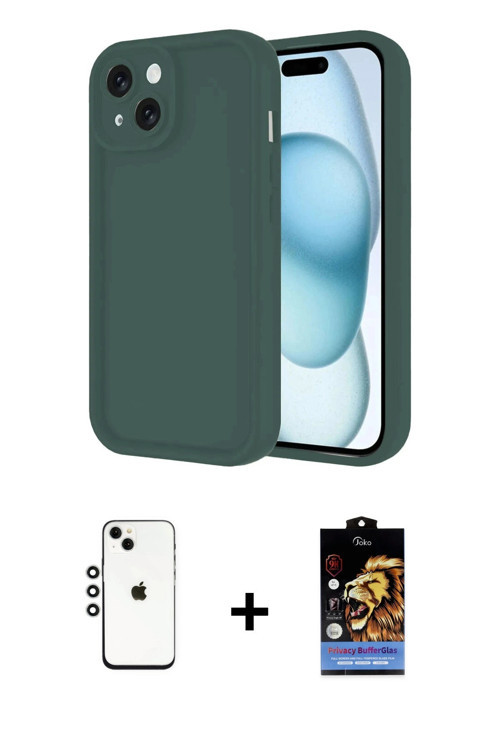ieg™ iPhone 14 Kılıf Yankı Yansıma Özel Seri - Siyah Buffer Hayalet Cam Ekran Koruyucu + Gümüş Shine