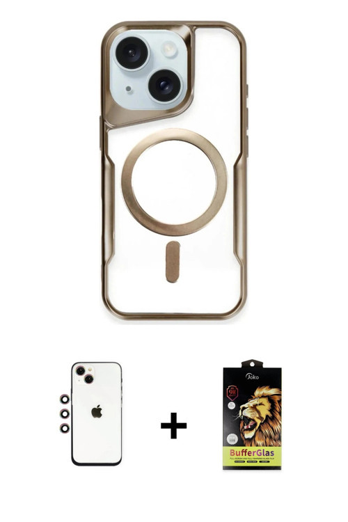 ieg™ iPhone 14 Kılıf Yadigar Klasik Özel Seri - Siyah Buffer Cam Ekran Koruyucu + Gökkuşağı Shine Ka