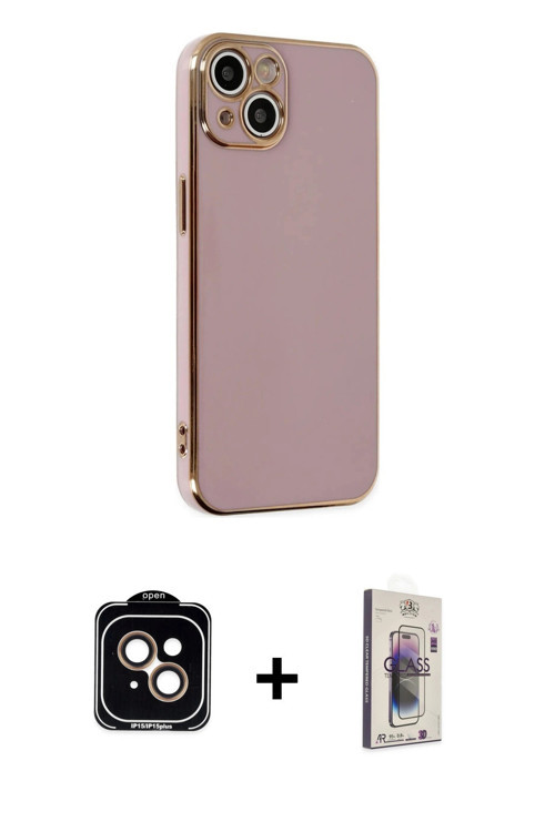 ieg™ iPhone 14 Kılıf Yankı Serisi - Siyah Bilvis 3D Cam Ekran Koruyucu + Turuncu PVD Metal Kamera Le