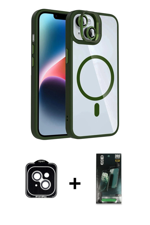 ieg™ iPhone 14 Kılıf Yadigar Asil Koleksiyonu - Şeffaf 360 Full Body Arka Koruyucu + Gümüş PVD Metal
