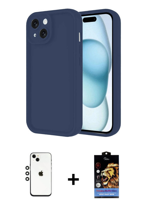 ieg™ iPhone 14 Kılıf Yankı Yansıma Özel Seri - Siyah Buffer Hayalet Cam Ekran Koruyucu + Gümüş Shine