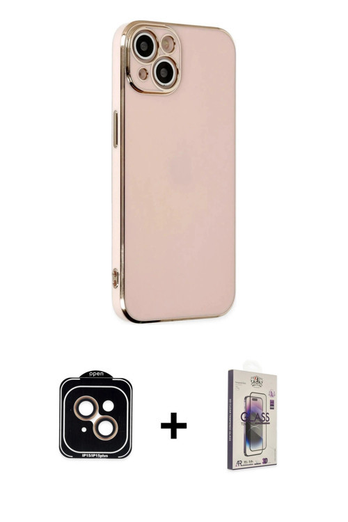 ieg™ iPhone 14 Kılıf Yankı Serisi - Siyah Bilvis 3D Cam Ekran Koruyucu + Turuncu PVD Metal Kamera Le