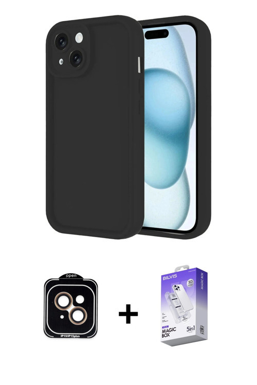 ieg™ iPhone 14 Kılıf Yankı Yansıma Özel Seri - Siyah Bilvis 5in1 3D Magic Cam Ekran Koruyucu + Turun