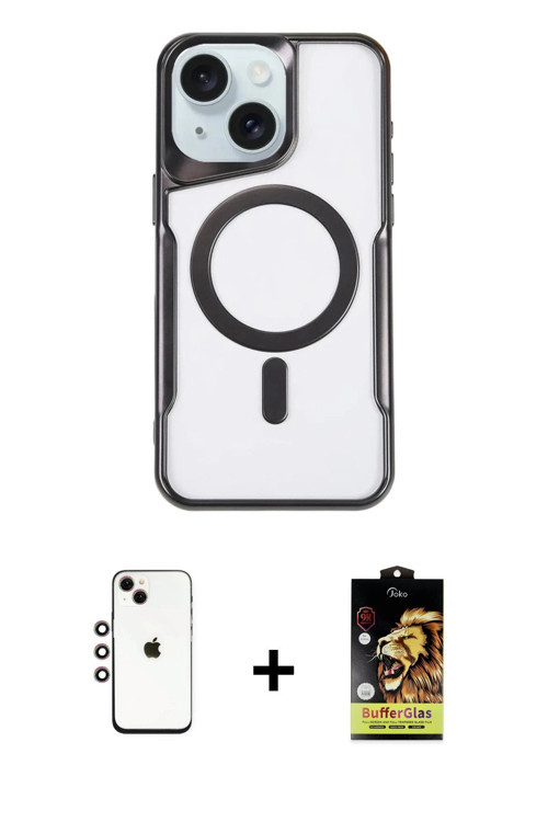 ieg™ iPhone 14 Kılıf Yadigar Klasik Özel Seri - Siyah Buffer Cam Ekran Koruyucu + Gökkuşağı Shine Ka