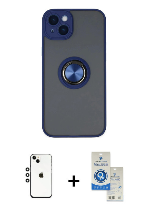 ieg™ iPhone 14 Kılıf Yörünge Çizgi - Şeffaf Royal Nano Ekran Koruyucu + Gümüş Shine Kamera Lens