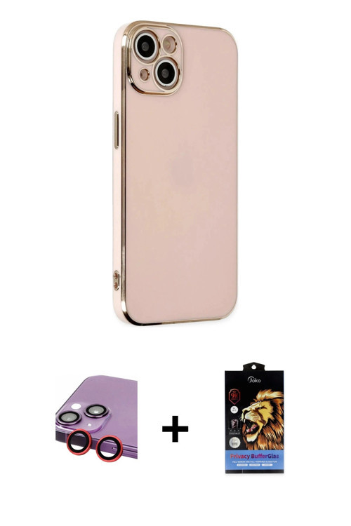 ieg™ iPhone 14 Kılıf Yankı Serisi - Siyah Buffer Hayalet Cam Ekran Koruyucu + Kırmızı Raze Metal Kam