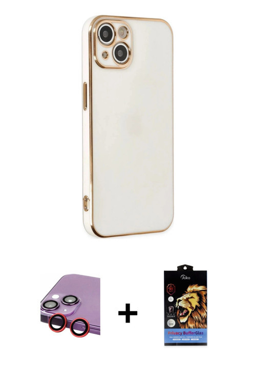 ieg™ iPhone 14 Kılıf Yankı Serisi - Siyah Buffer Hayalet Cam Ekran Koruyucu + Kırmızı Raze Metal Kam