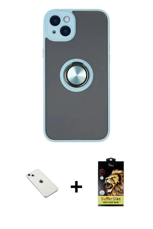 ieg™ iPhone 14 Kılıf Yörünge Çizgi - Siyah Buffer Cam Ekran Koruyucu + Sierra Blue Diamond Kamera Le