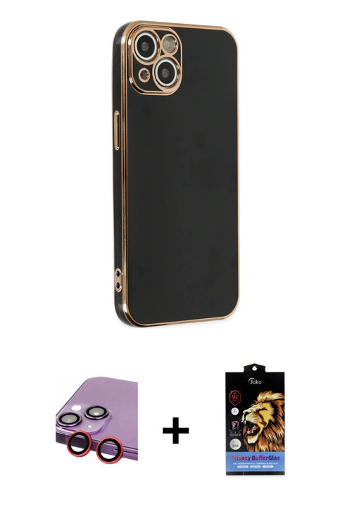 ieg™ iPhone 14 Kılıf Yankı Serisi - Siyah Buffer Hayalet Cam Ekran Koruyucu + Kırmızı Raze Metal Kam