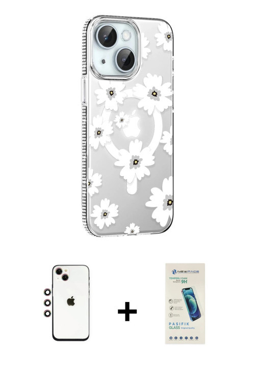 ieg™ iPhone 14 Kılıf Yörünge Işık Prime - Şeffaf Pasifik Cam Ekran Koruyucu + Gökkuşağı Shine Kamera