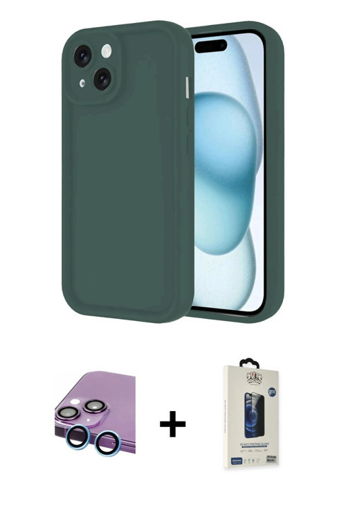 ieg™ iPhone 14 Kılıf Yankı Yansıma Özel Seri - Siyah Bilvis Hayalet Cam Ekran Koruyucu + Mavi Raze M