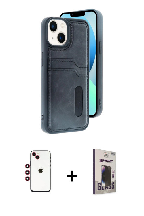 ieg™ iPhone 14 Kılıf Yörünge Işık Serisi - Siyah Bilvis Hayalet Cam Ekran Koruyucu + Kırmızı Shine K