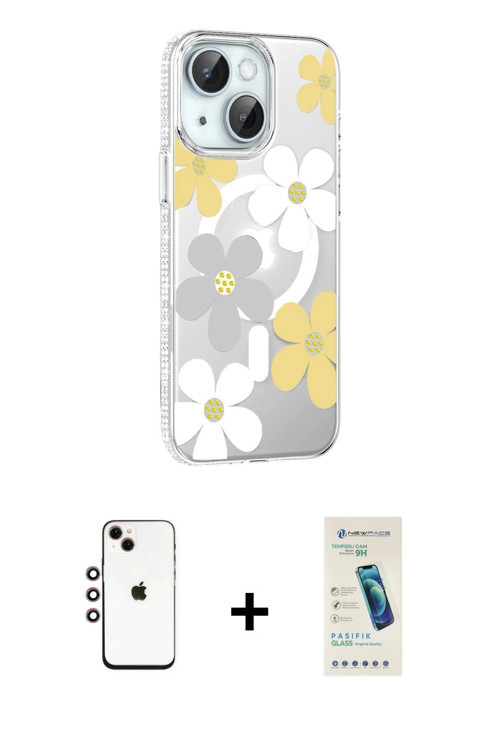 ieg™ iPhone 14 Kılıf Yörünge Işık Prime - Şeffaf Pasifik Cam Ekran Koruyucu + Gökkuşağı Shine Kamera