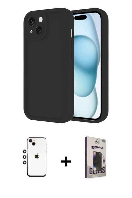 ieg™ iPhone 14 Kılıf Yankı Yansıma Özel Seri - Siyah Bilvis Hayalet Cam Ekran Koruyucu + Gökkuşağı S