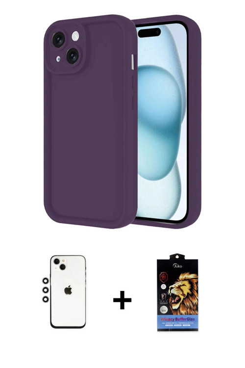 ieg™ iPhone 14 Kılıf Yankı Yansıma Özel Seri - Siyah Buffer Hayalet Cam Ekran Koruyucu + Gümüş Shine