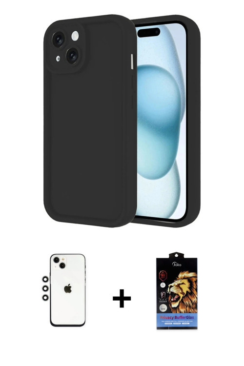 ieg™ iPhone 14 Kılıf Yankı Yansıma Özel Seri - Siyah Buffer Hayalet Cam Ekran Koruyucu + Gümüş Shine