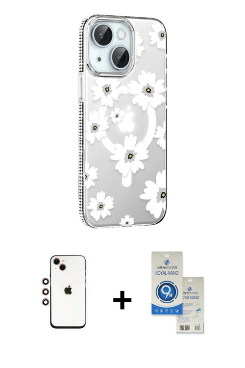 ieg™ iPhone 14 Kılıf Yörünge Işık Prime - Şeffaf Royal Nano Ekran Koruyucu + Gökkuşağı Shine Kamera