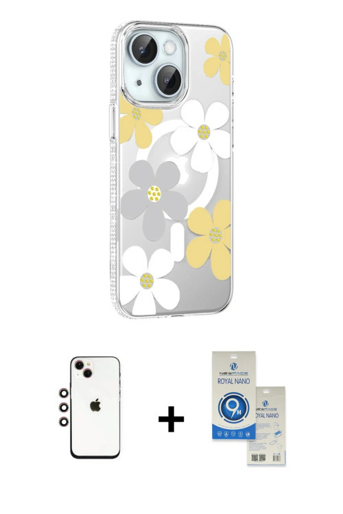ieg™ iPhone 14 Kılıf Yörünge Işık Prime - Şeffaf Royal Nano Ekran Koruyucu + Gökkuşağı Shine Kamera