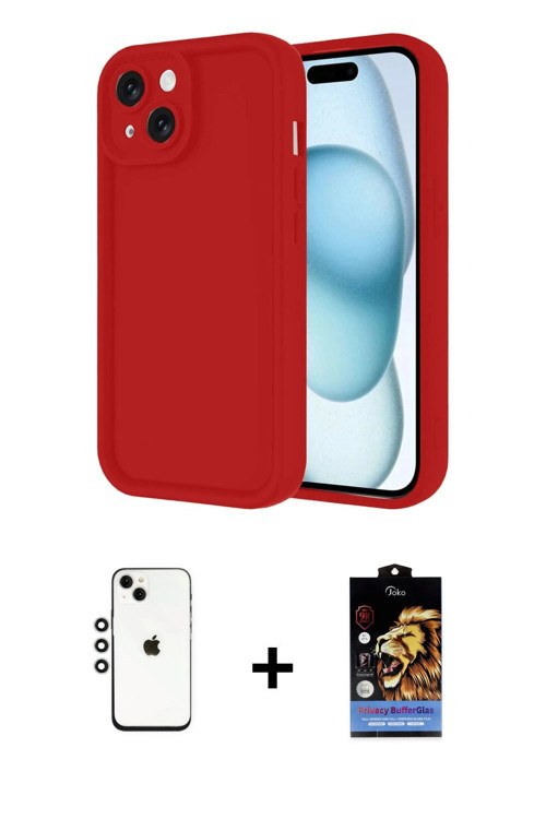 ieg™ iPhone 14 Kılıf Yankı Yansıma Özel Seri - Siyah Buffer Hayalet Cam Ekran Koruyucu + Gümüş Shine